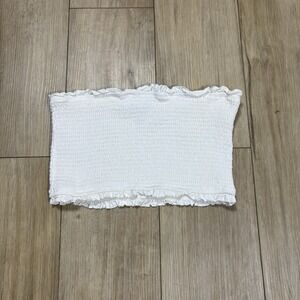 Lulus Smocked Crop Top Women's Medium White Ruffle Sleeveless Square Neck